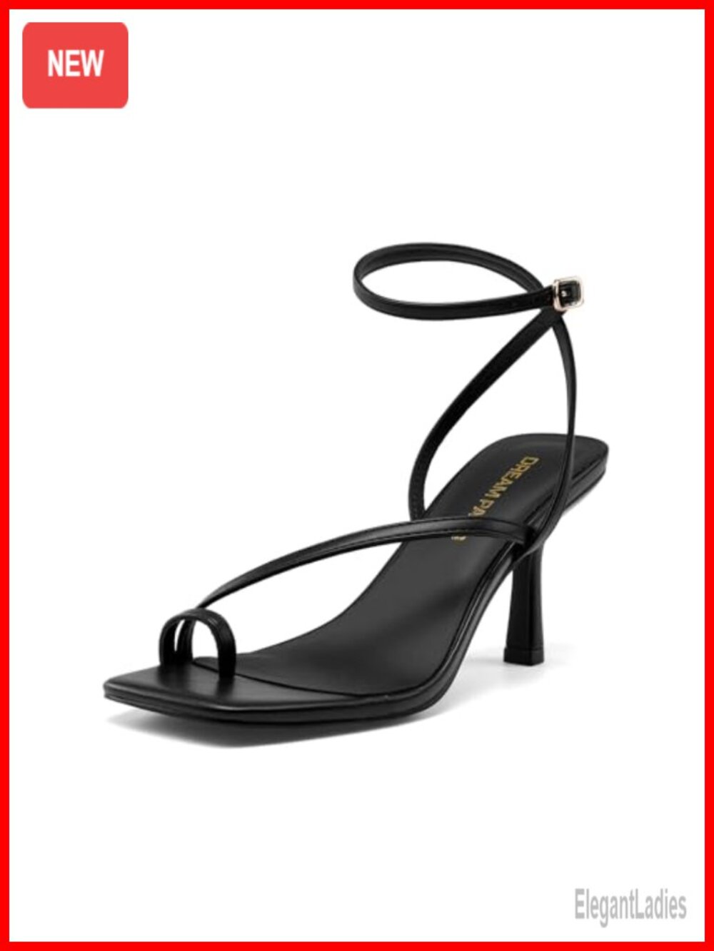 Kitten Heel Sandals Square Toe Faux Leather Ankle Strap Dress Wedding